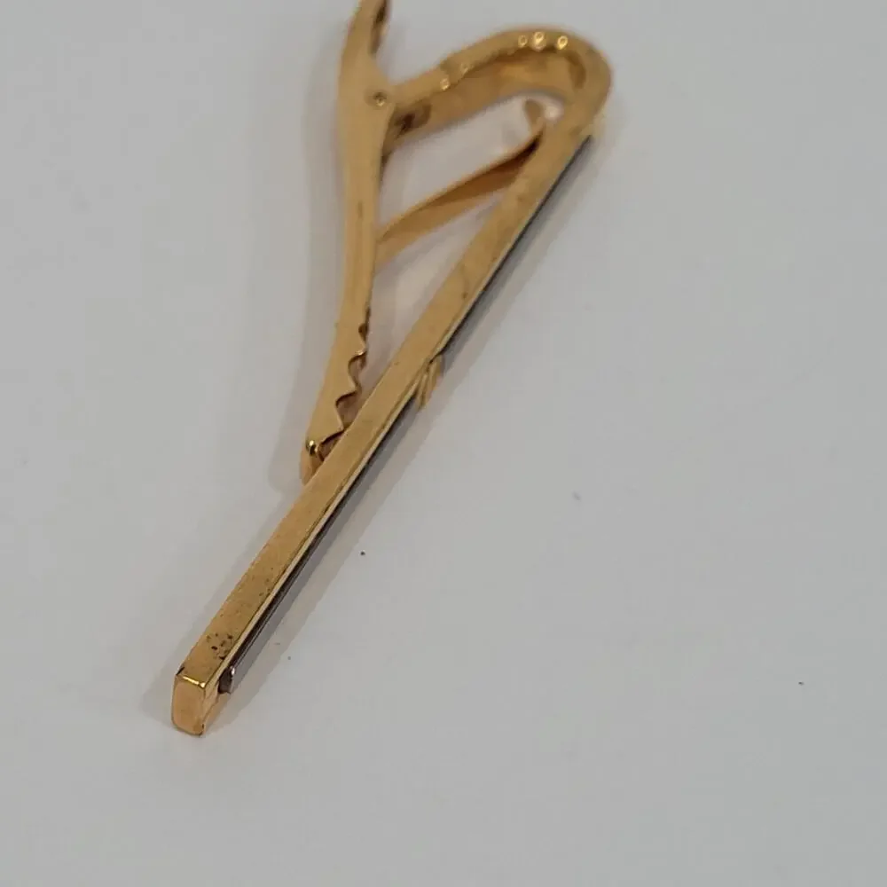 Dunhill Vintage Two Tone Tie Clasp Clip‎ Bar Silver Gold Retro Logo Minimalistic